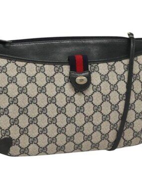 GUCCI GG Supreme Shoulder Bag PVC Navy Gold